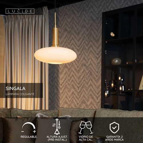 Lucide SINGALA - Lámpara colgante - Ø 30 cm - 1xE27 - Oro mate / Latón - USP